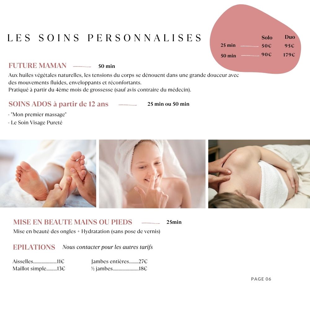 Carte des soins personnalisés Spa Les Roches Noires